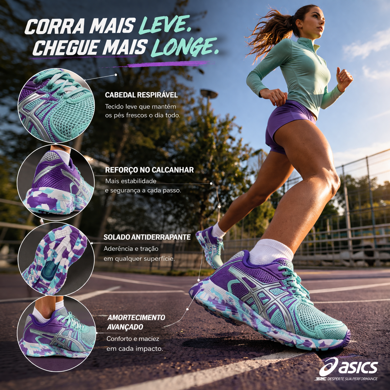 Asics verde agua roxo